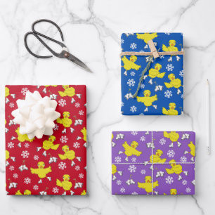 Ice Skating Chick Snowflake Pattern Wrapping Paper Sheet