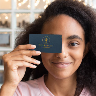 Ice Skating Coach Gold & Blue Navy Business Card
