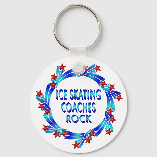 Ice Skating Coaches Rock Red Stars Key Ring (Front)