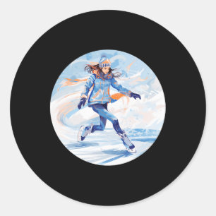 Ice Skating Colours With Girl For Winter Sport And Classic Round Sticker