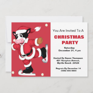 Ice Skating Cow Christmas Party Invitation