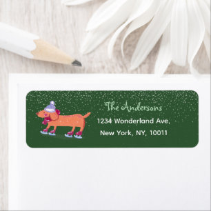 Ice Skating Dachshund Green Winter Return Address Label