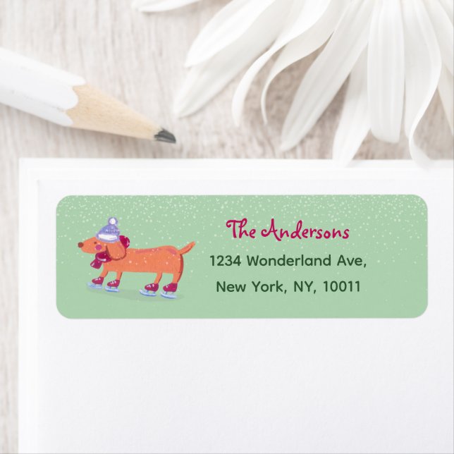 Ice Skating Dachshund Light Green Return Address Label (Insitu)