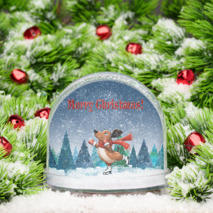 Ice Skating Dachshund  Snowglobe