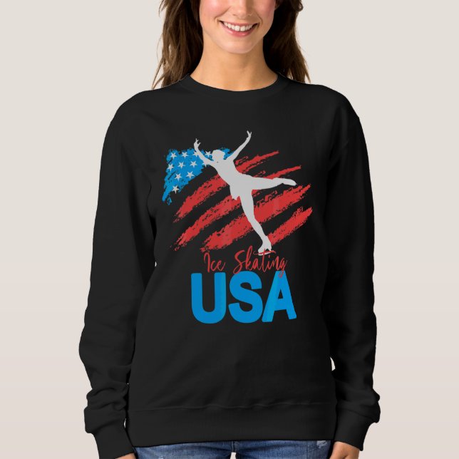 Ice Skating Dance Support The Team  Usa Flag Sweatshirt (Front)