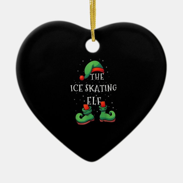 Ice Skating Elf Funny Matching Family Christmas Pa Ceramic Ornament (Front)