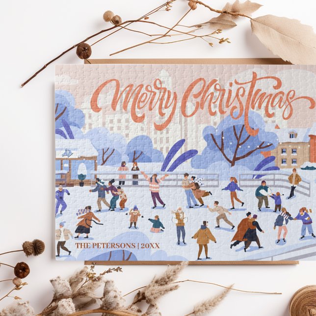 Ice Skating Family Keepsake Christmas Tradition Jigsaw Puzzle (Merry Christmas Jigsaw Puzzle - personalized family, ice skating, winter wonderland)
