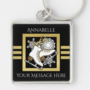 Ice Skating Faux Gold and Black Elegant Modern Key Ring