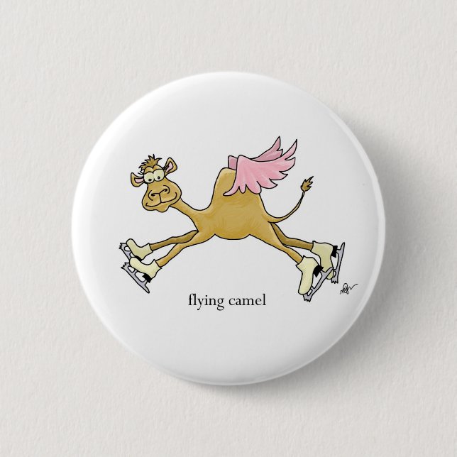 Ice Skating Flying Camel 6 Cm Round Badge (Front)