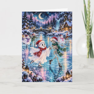 Ice Skating Ghost and Skeleton Creepmas Holiday Card