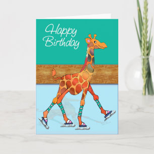 Ice Skating Giraffe at the Rink Birthday Card
