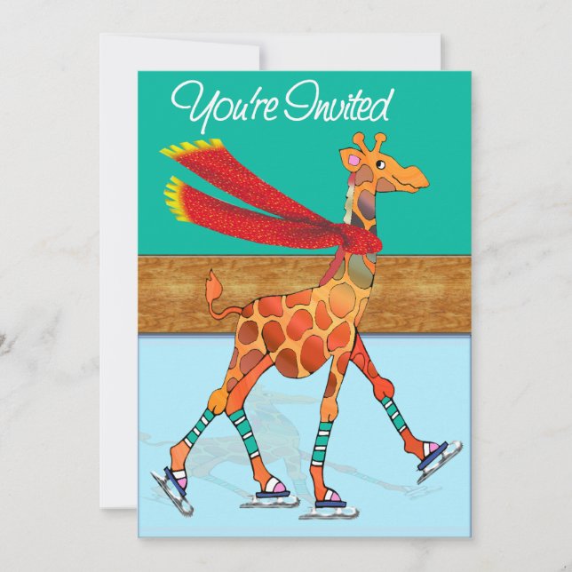 Ice Skating Giraffe with Scarf at Rink Invitation (Front)