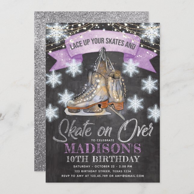 Ice Skating Girl Birthday Invitation (Front/Back)