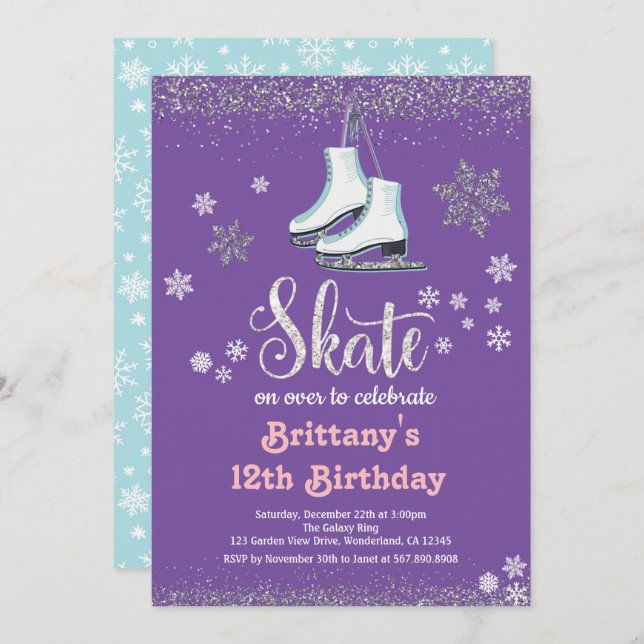 Ice Skating Girl Birthday Party Invitation (Front/Back)