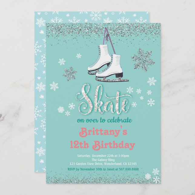 Ice Skating Girl Birthday Party Invitation (Front/Back)