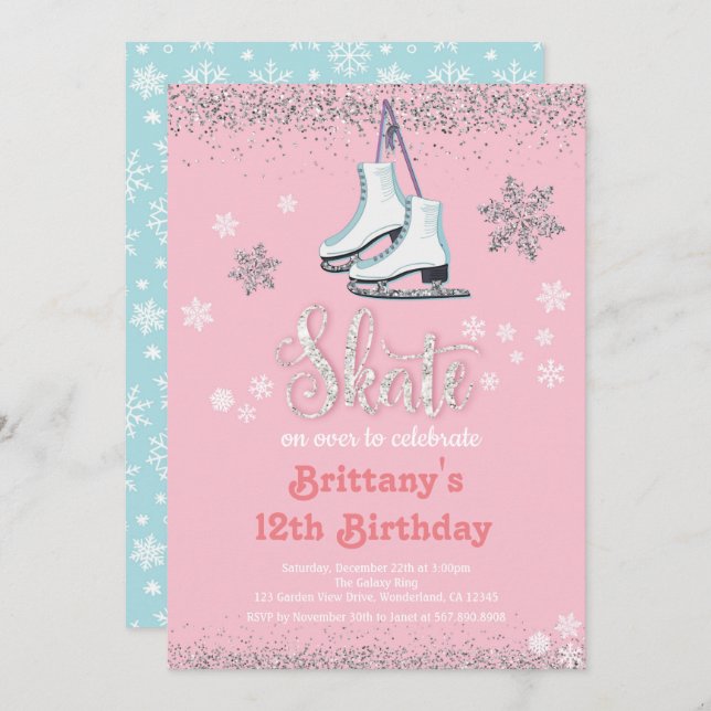 Ice Skating Girl Birthday Party Invitation (Front/Back)