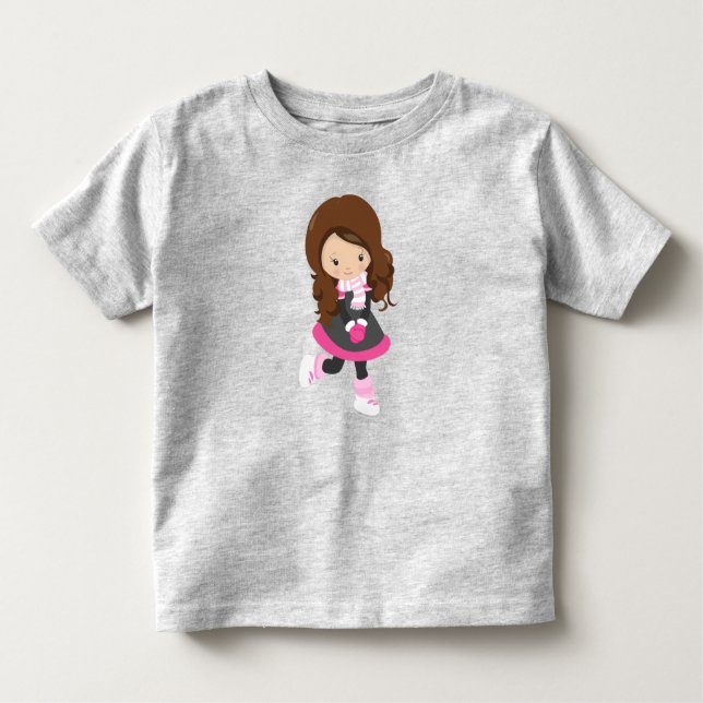 Ice Skating Girl, Cute Girl, Brown Hair, Scarf Toddler T-Shirt (Front)