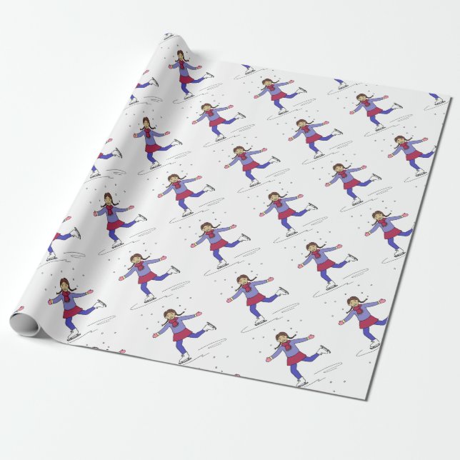Ice Skating Girl Figure Skater Wrapping Paper (Unrolled)