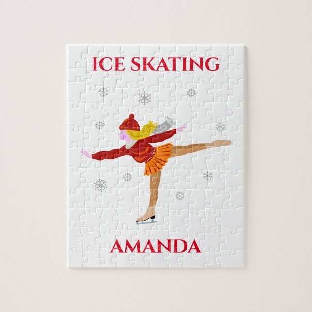 Ice skating girl puzzle with child's name. (Vertical)