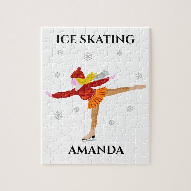 Ice skating girl puzzle with child's name. (Vertical)