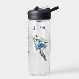 Ice-Skating Girls Blue Personalised Skating Water Bottle