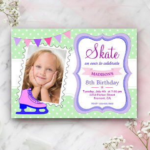 Ice Skating Girls Photo Birthday Party Invitation