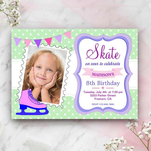 Ice Skating Girls Photo Birthday Party Invitation (Creator Uploaded)
