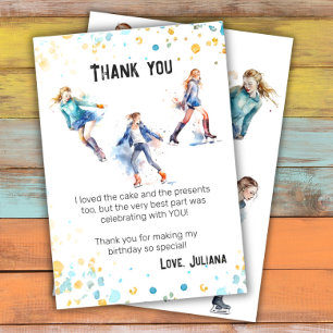 Ice-Skating Girls Winter Birthday Party Thank You Card