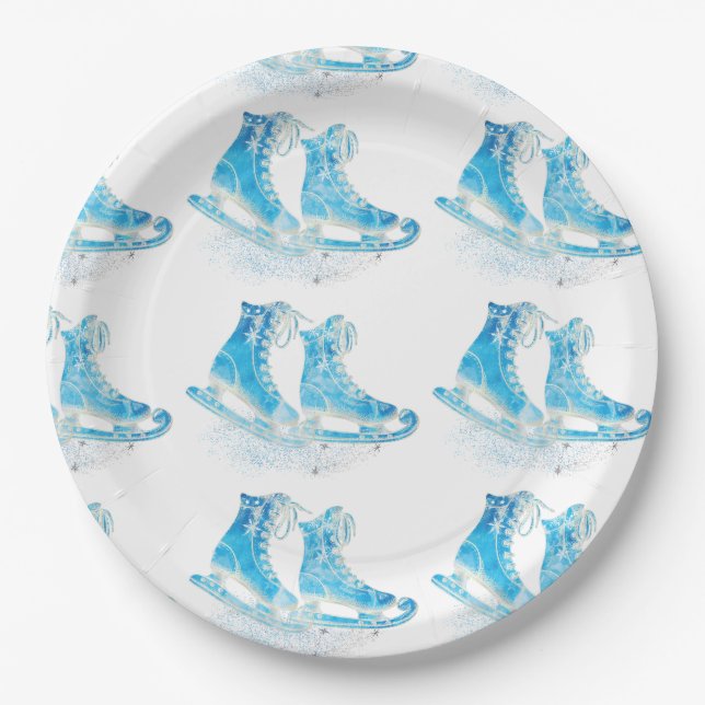 Ice Skating Glitter Birthday Paper Plate (Front)