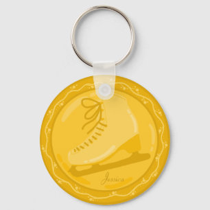 Ice Skating Golden Award Medal Key Ring