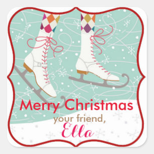 Ice Skating Holiday Christmas Birthday Stickers