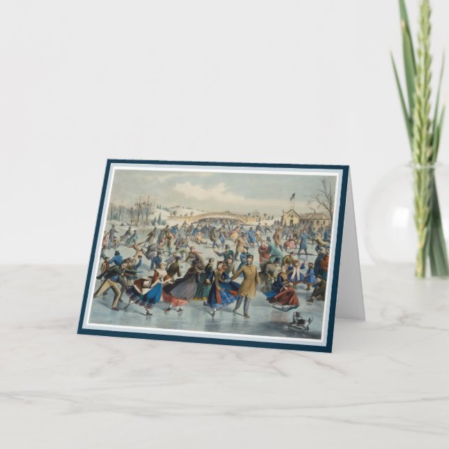 Ice Skating in Central Park - Winter Holidays Card (Front)