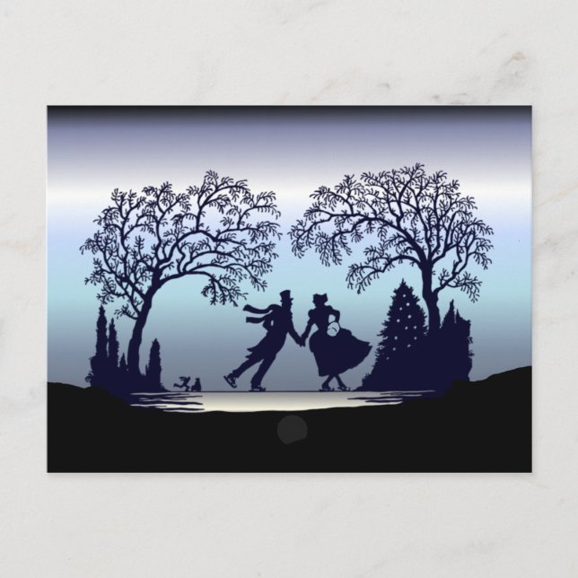 Ice Skating in the Park - Silhouette Postcard (Front)