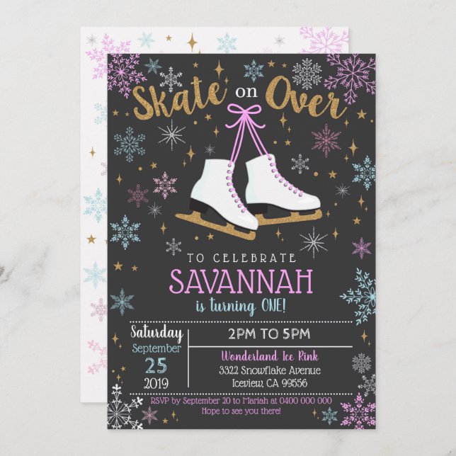 Ice Skating Invitation Ice Skating Party Girl (Front/Back)
