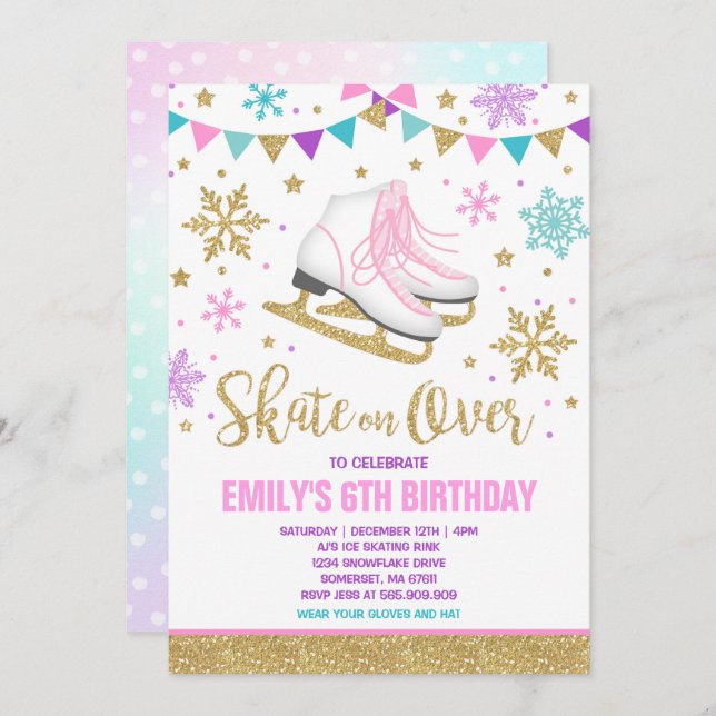 Ice skating Invitation Ice Skating Party Gold (Front/Back)