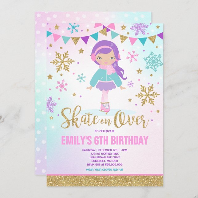 Ice skating Invitation Ice Skating Party Gold (Front/Back)