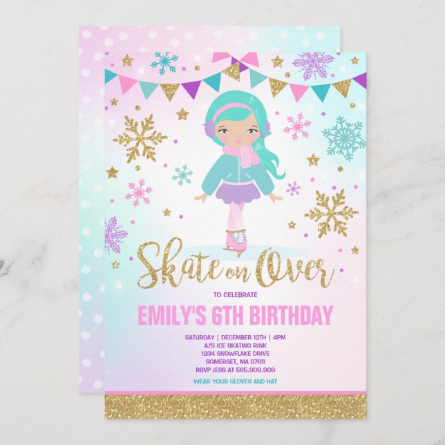 Ice skating Invitation Ice Skating Party Gold (Front/Back)