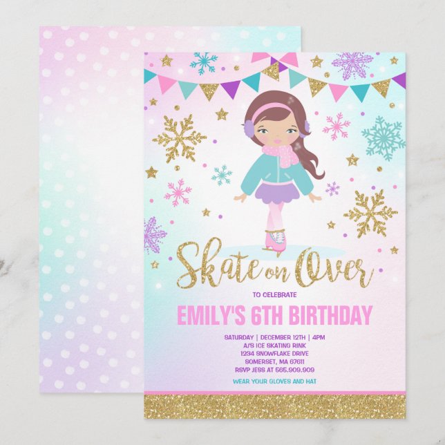 Ice skating Invitation Ice Skating Party Gold (Front/Back)
