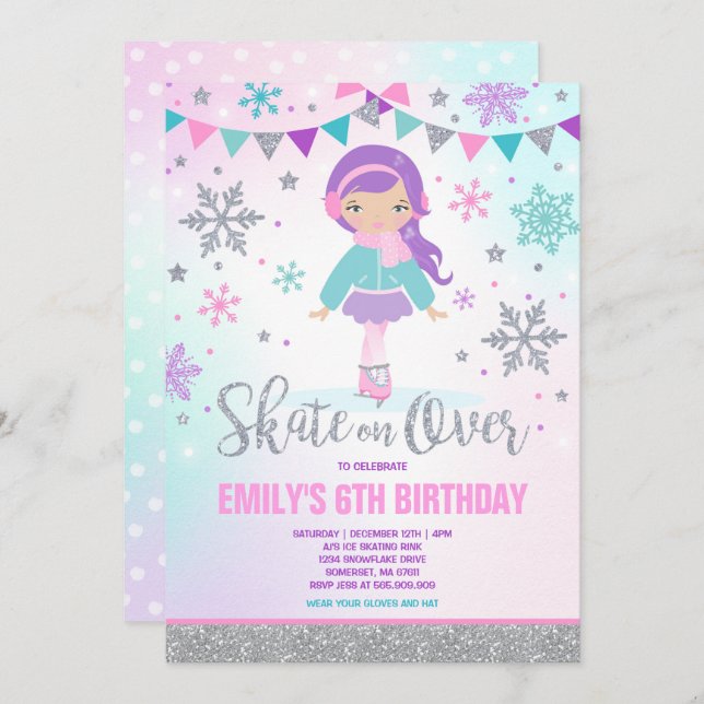Ice skating Invitation Ice Skating Party Silver (Front/Back)