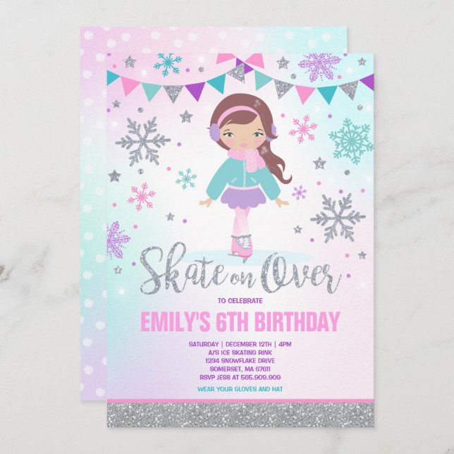 Ice skating Invitation Ice Skating Party Silver (Front/Back)