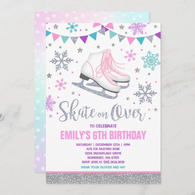 Ice skating Invitation Ice Skating Party Silver (Front/Back)