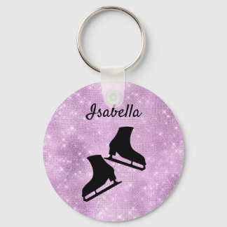 Ice skating keychain figure skates purple sparkle