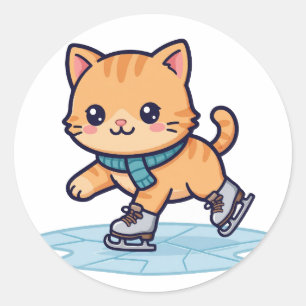 Ice Skating Kitten Classic Round Sticker