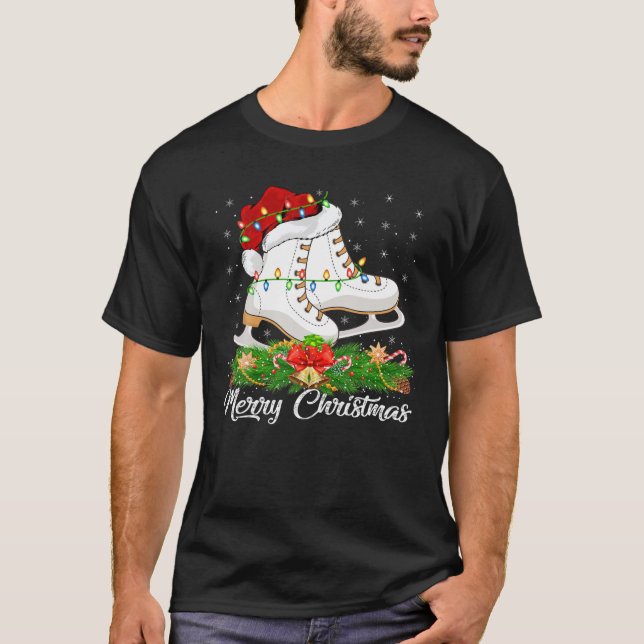 Ice Skating Lover Matching Santa Hat Ice Skating C T-Shirt (Front)