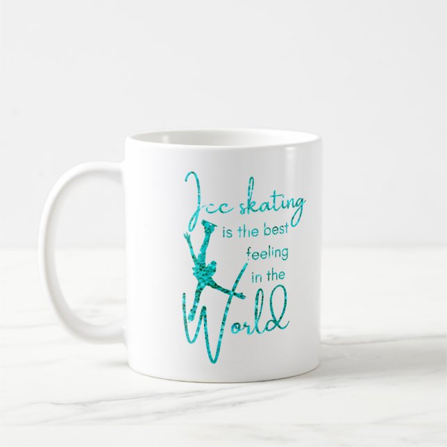 Ice Skating Mug Best feeling turquoise sparkle (Left)