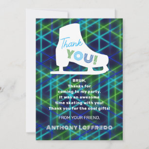 Ice Skating Neon Glow Boys Birthday Party  Thank You Card