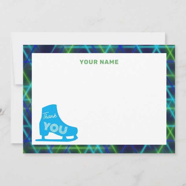 Ice Skating Neon Glow Boys Birthday Party  Thank You Card (Front)
