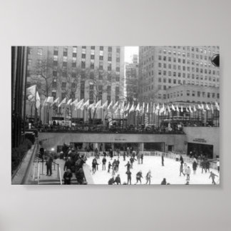 Ice Skating NYC Rockefeller Centre, Black & White Poster