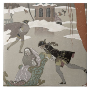 Ice Skating on the Frozen Lake, illustration for Ceramic Tile