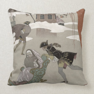 Ice Skating on the Frozen Lake,  illustration for Cushion